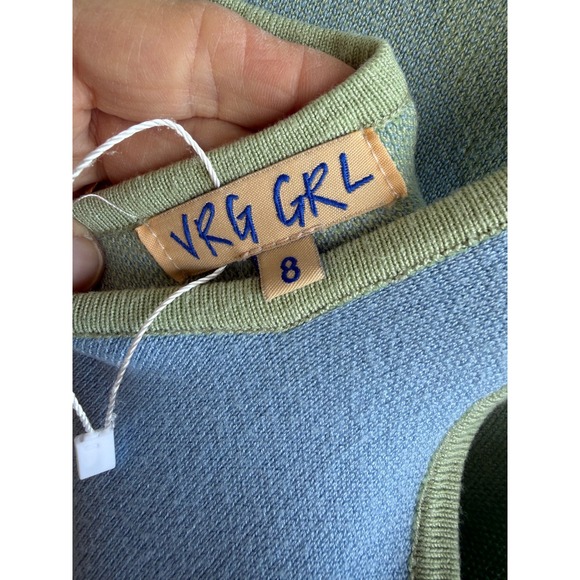 VRG GRL Blue Green Wavy Colorblock Knit Sleeveless Mini Dress Womens 8 retro mod - Picture 3 of 8